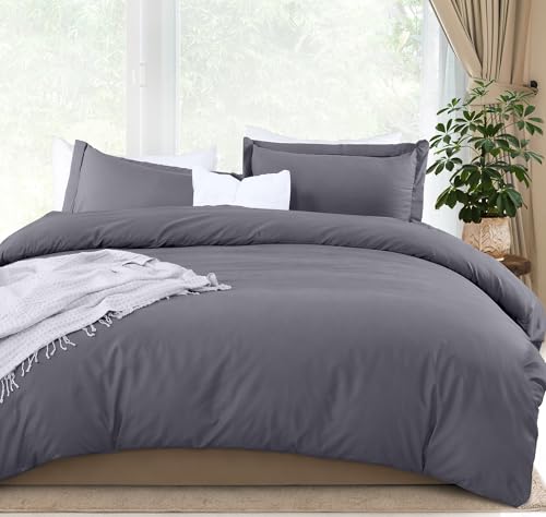 Utopia Bedding Duvet Cover King Size - 3 Piece with Zipper Closure - 1 Comforter Cover 104X90 Inches & 2 Pillow Shams 20X36 Inches (Grey) Comforter Not Included