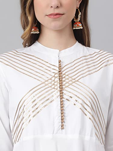 Khushal K Women's Rayon Flared Kurta And Palazzo With Dupatta Set (White) - Image 3