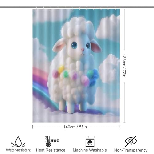 Rideau de douche tissu polyester étanche et facile à nettoyer motif mouton mignon