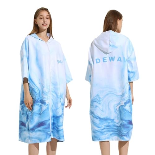 Treer Poncho de Surf Hombre Mujer Microfibra Poncho Toalla Adulto con Capucha y Cremallera Secado Rápido Transpirable Albornoz para Cambiarse Elegante para Playa Natacion (Mármol,75x110cm)