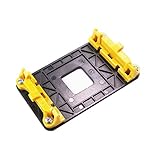 Montieren Sie zuerst die Rückplatte an der Rückseite des Motherboards und setzen Sie dann die 2 Halterungen (gelbe Farbe) oben auf das Motherboard. Befestigen Sie die Rückplatte und befestigen Sie die Halterung mit Schrauben.