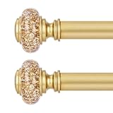 2 Pack Gold Curtain Rods for Windows 48 to 84 Inch, Decorative Vintage Crystal 1'' Diameter Curtain Rod with Gold Foil Finials, Adjustable Heavy Duty Easy Install Drapery Pole Set for Farmhouse
