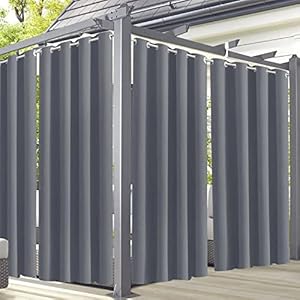 Famibay Buitengordijnen, waterdichte pergola, thermisch geïsoleerde gordijnen, zonnescherm verduisterende gordijnen met grijze oogjes top patio privacyscherm gordijnen voor tuin, tuinhuisje, veranda