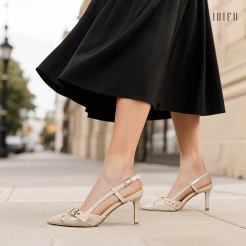 Image of IDIFU IN3 Slingback Kitten Heels for Women Stiletto Heel Closed Pointed Toe Pumps Buckle Straps Dress Shoes Sexy Prom Party Work Trendy Fashion Comfortable Pumps Dressy Shoes