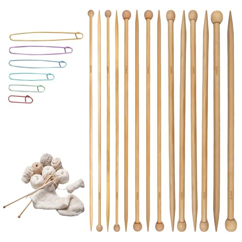 DIHUHAY 7-Pair Bamboo Knitting Needle Set - Natural Long Wooden Knitting Needles, Suitable for