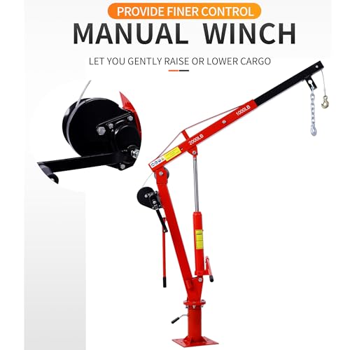 Lunanniu Truck Crane Truck Bed Hoist with Hand Winch Pickup Jib Crane 2000 lbs Capacity Hydraulic Extendable Boom 360° Pivot Red - Thumbnail 5