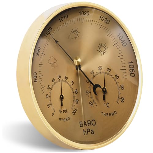 Baromètre météo mécanique de 5,2 pouces dorée avec thermomètre hygromètre