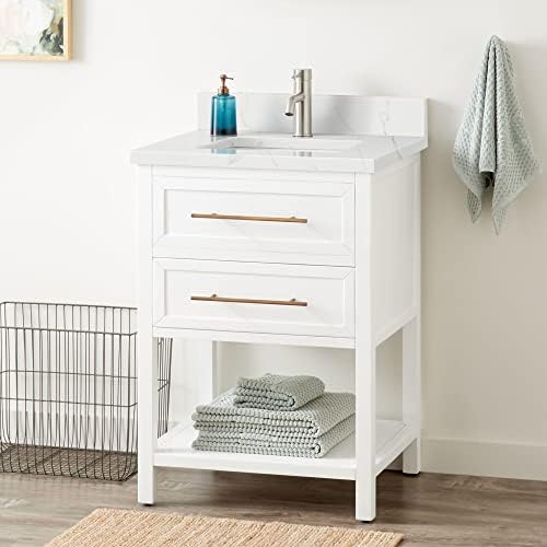 Signature Hardware 953332-24-RUMB-1 Robertson 24" Freestanding Mahogany Single Basin Vanity Set with Cabinet, Vanity Top, and Rectangular Undermount Sink - Single Faucet Hole - Bright White /