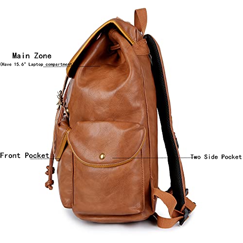 Leather 15.6 Inch Laptop Backpack Hiking Camping Backpack Satchel Bookbag Travel Business Backpack Cn-01 (Brown) #TOP3