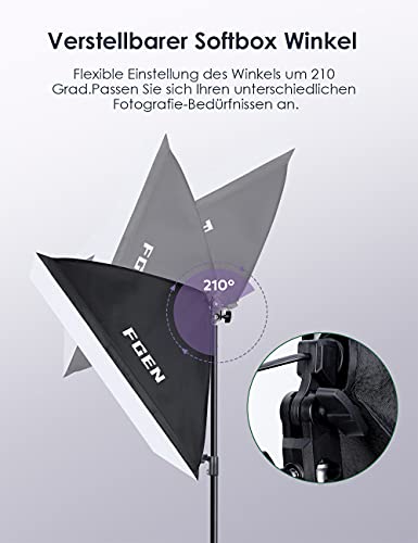 FGen Softbox Fotostudio Set, Fotolicht 2x50x70cm Beleuchtung für Fotostudios mit E27 Sockel 135W 5500K Fotolampe und 2M verstellbare Lichtstative für Studio-Porträts, Produktfotografie – Bild 5