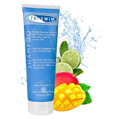 TRISWIM Chlorine Removal After Swim Shampoo | Removes Chlorine Salt and Hard Water Buildup | Relieves Dry and Itchy Scalp | With Aloe Vera and Botanicals | Lime&Mango Scent 251 ml