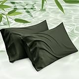 Bedsure Pillow Cases Queen, Cooling Pillow Cases, Rayon Derived from Bamboo Olive Green Pillowcases Queen Size Set of 2, Soft & Breathable Bedding Pillow Covers with Envelope Closure, 20x30 Inches