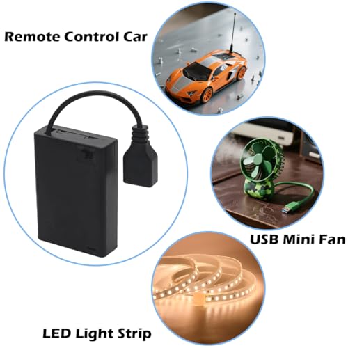 CTRICALVER 4,5V 3 AA-Batterieträger mit Schalter und Abdeckung Batterie, Batterieträgerbox mit Draht USB-Steckdose + 0,3 m USB-Stecker Kabel Set *3 Geeignet für LED-Streifen oder DIY