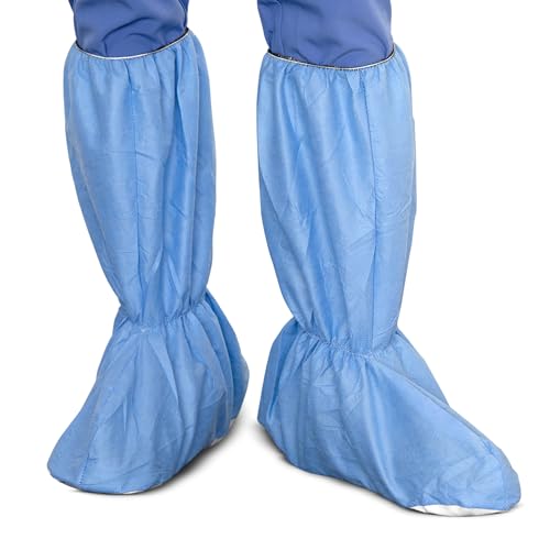 Quest Shoe Covers Disposable Non Slip Cover Booties for Boots and Shoes- Indoors Shoe Cover Protectors - Secure Bootie Shoe Coverings with Straps - Blue, Large, 3 Pairs