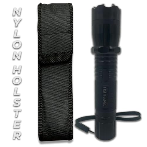 Fightsense Heavy Duty Flashlight Stun Gun for Women Self Defense - Rechargeable Batteries - Bright LED Flashlight with Three Modes for Men Or Women (Black)