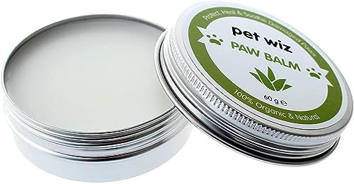 pet wiz Pfoten- & Nasenbalsam für Hunde & Katzen - Bio & Natürliche Inhaltsstoffe - Bio Pfoten- und Nasenbalsam für Hunde und Katzen - Kokosöl, Sheabutter, Vitamin E & Aloe (60g