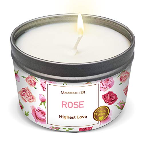 MAGNIFICENT101 Flower Intention Smudge Candle for House Energy Cleansing, Banishes Negative Energy I Purification and Chakra Healing - Natural Soy Wax Tin Candle 6oz (Rose)