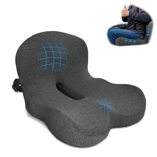 Image of Memory Foam Seat Cushion,Office Chair Cushion with Lumbar Support for Back Pressure Relief, Car Seat Cushion with Adjustable Strap,Sciatica Pad Cushions for Car,Truck, Desk,Gaming Chair