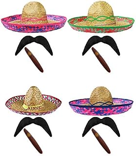 MENS MEXICAN FIESTA SOMBRERO + BLACK MOUSTACHE + JUMBO CIGAR FANCY DRESS ACCESSORY HAT TASH HOLIDAY STRAW STAG NIGHT
