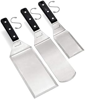 Griddle Spatula Set - Stainless Steel Metal Spatula and Griddle Scraper - Heavy Spatula Griddle Accessories Great for Cast Iron Griddle BBQ Flat Top Grill - Commercial Grade