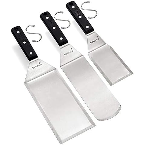 Griddle Spatula Set - Stainless Steel Metal Spatula and Griddle Scraper - Heavy Spatula Griddle Accessories Great for Cast Iron Griddle BBQ Flat Top Grill - Commercial Grade Cover