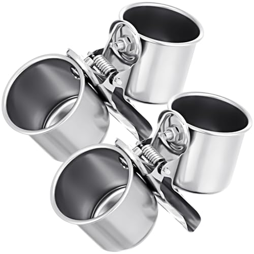 Tioncy 2 Pcs Clip on Water Bowl for Birds Parrot Feeding Double Cups Dishes Hanging Stainless Steel Food Water Bowls with Clip Pet Animal Feeder Cup Holder for Cage Coop Perches Play Stand Accessories