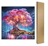 DCIDBEI Pintura de Diamante Fluorescente 5D Árbol de la vida Neón 40x40cm Pintura por números Imagen del árbol de la Vida Árbol de la Flor de Cerezo Diamond Painting Paisajes Adultos Brillantina