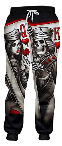 Pants 3D Print Queen King Poker Skull Hiphop Streetwear Women Sweatpant (X-Large)