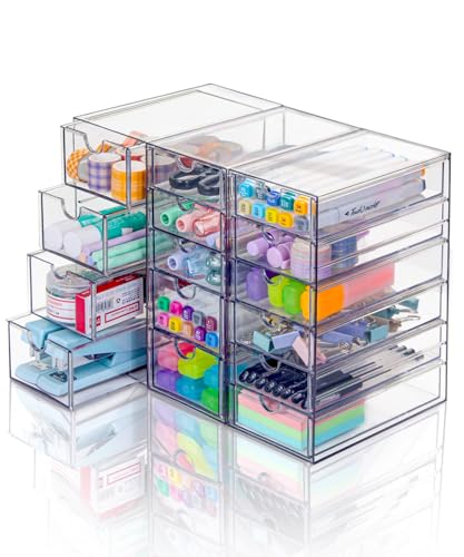 Image of VZKAH Clear Acrylic Organizer with Drawers | 15-Drawer Desktop Unit | Makeup & Desk Organization and Storage Box for Office, Craft, Vanity Table, Bathroom, Home Essentials