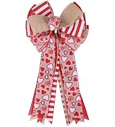 Meseey Large Valentine's Day Tree Topper Bow Red Heart Printed Valentines Wreath Burlap Bow for V...
