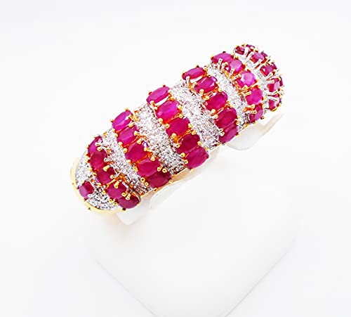 Gorgeous 22K 23K 24K Thai Baht Yellow Gold Plated Women Rare Thai Cubic Zirconia Cz Aaa Syn Ruby Bracelets Cuff Bangle 5.5 Cm #TOP2