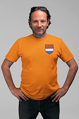 Camiseta de fútbol retro de Holanda para hombre con insignia de la bandera de Holanda – Fútbol País Europeo 2021 2020 Supporters Black Orange 1905 Tee Him – Holland Dutch Tournament Footy Soccer Top