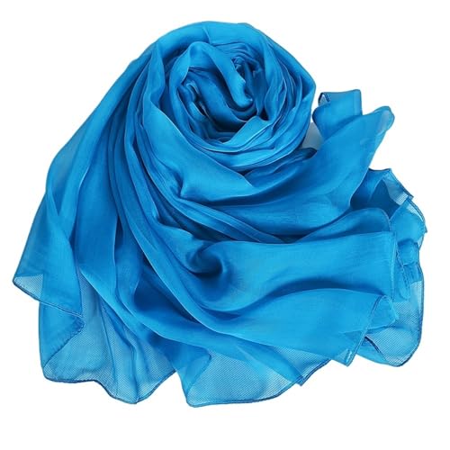 Foulard en soie long grand foulard femme bleu paon écharpe hiver printemps