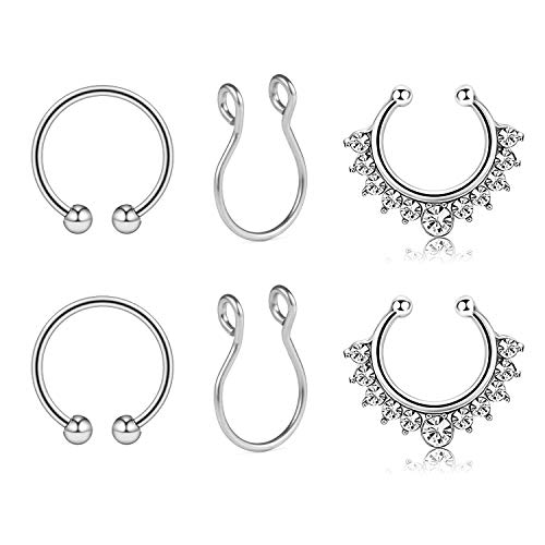 AVYRING Fake Nose Rings Hoop Clip On Nose Septum Ring Faux Non-Pierced Nose Lip Rings Earrings Jewelry 3 Style