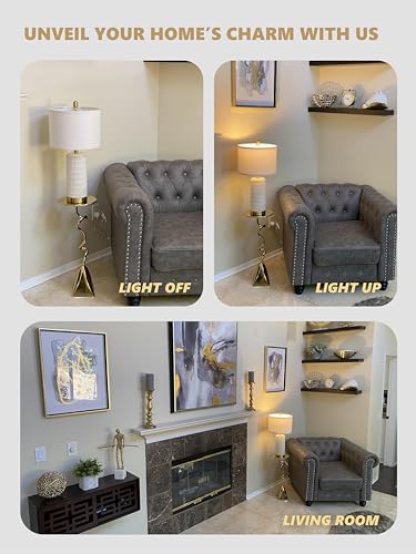 PoKat Touch Bedside Table Lamps with USB Ports for Bedroom Living Room, 25'' Dimmable Nightstand Touch Lamps for Living Room, Modern Ceramic Lamps for Night Stands Bedroom, Office, White and Beige - Image 3