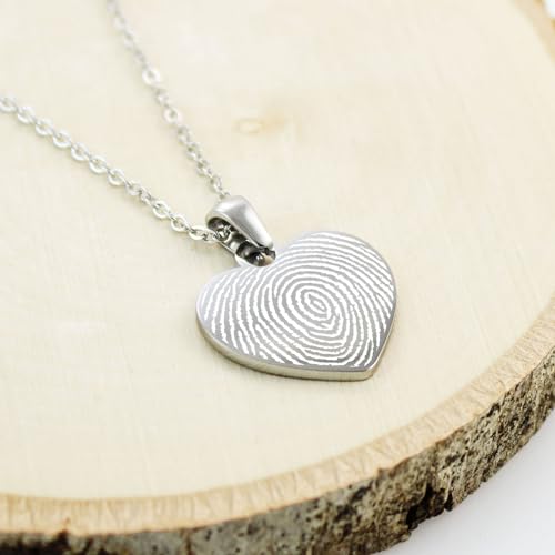 AnnBijoux Actual Fingerprint Heart Necklace Woman Engraved Fingerprint Jewelry Stainless Steel Heart Pendant Personalized Bereavement Memorial Charm3