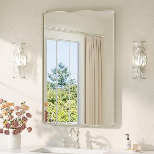 Image of TETOTE Brushed Nickel Mirror for Bathroom 24 x 36 Metal Framed Vanity Mirror, Tempered Glass, Modern Farmhouse Wall Mounted Mirrors for Decorative(Horizontal /Vertical)