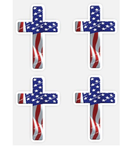 04 Small American Flag and Christian Cross Decal Stickers US Patriotic Religious Jesus Love Vinyl for Car Windows Laptop Truck Cell Phone Hard Hats Auto Bumper Sticker RV SUV Size 3" H x 2" W