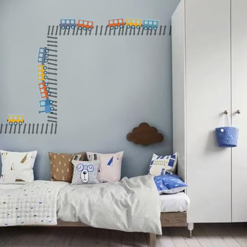 Image of Colorful Train Wall Stickers for Kids Baby Wall Stickers for Kids Room Bedroom Playroom Nursery Living Room Decor Wall Art Wall Decoration Boho-Self-Adhesive