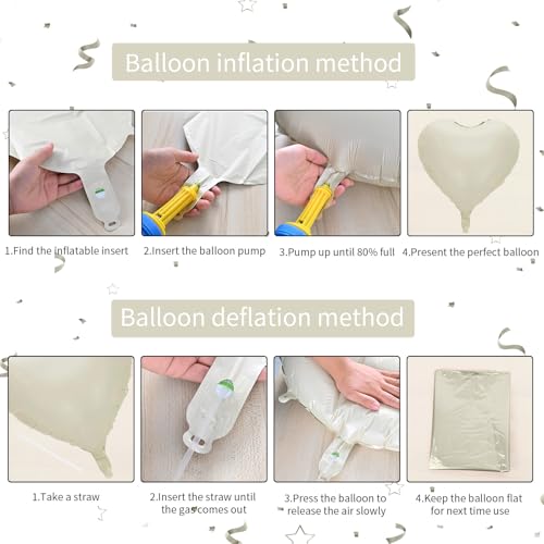 Image of Biapian Cream Heart Balloons, 18 Inch Sand White Heart Shape Balloons Foil, 10 Pcs Beige Heart Balloons and White Foil Balloons Helium for Valentines Day Boho Birthday Wedding Baby Shower Decorations