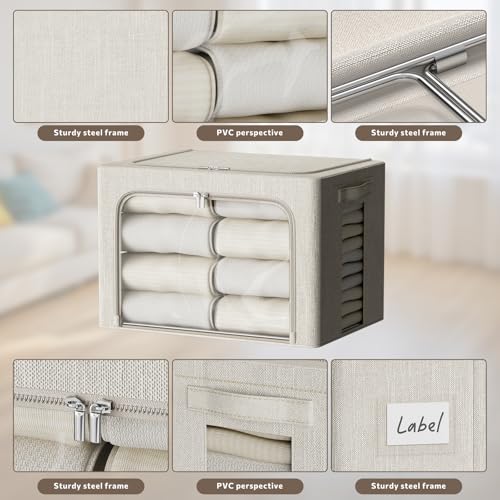 Image of FHSQX 2 Pack Clothes Storage Bins with Metal Frame Beige, 15.7x11.8x9.8 Inch