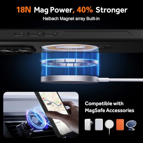 Jockvo for iPhone 16 Case with 360° Spin Magnetic Stand 6.1''[Compatible with Magsafe][16FT Military Protection] Translucent Slim Back Soft Edge with Stand, Translucent Black by Jockvo - Image 3