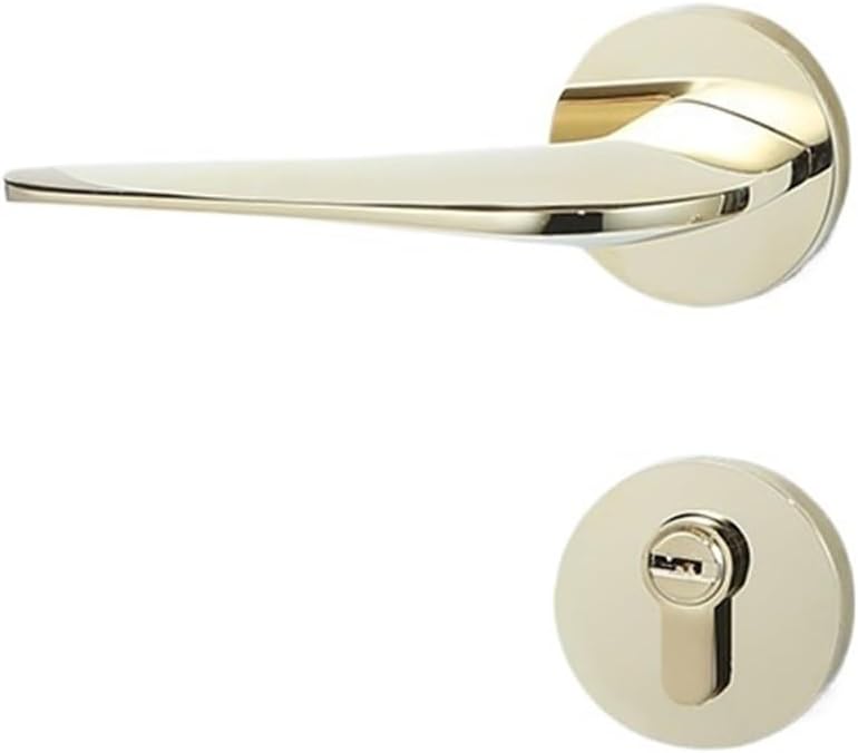 Medieval Style Silver Bedroom Door Lock Brass Electroplating Modern Simple Silent Household Lock Door Bathroom Handle(FT01 08 Bright Golden)