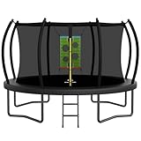 ACWARM HOME Trampoline Outdoor 10FT Trampoline with Safety Net & Rugby Target - Recreational Trampolines for Kids and Adults - Anti-Rust Coated Frame - ASTM Approved - Black