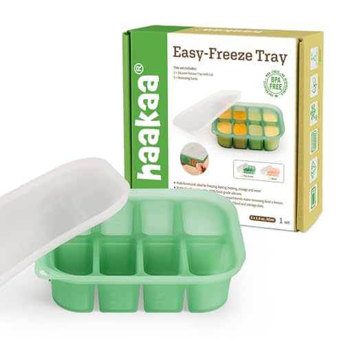 haakaa Silicone Baby Food Freezer Tray with Lid – Ideal for Homemade Baby Food, Purees, and Breast Milk, Pea Green, 40ml, 8 Compartments