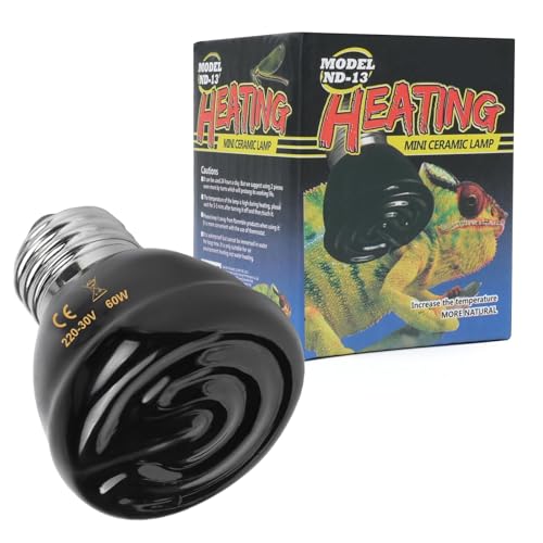 Adiwo 1 Pack 60W Ceramic Reptile Heat Bulb, E27 Base, Infrared Heating, Terrarium Heat Lamp for Reptiles/Snakes/Lizards/Turtles/Bearded Dragons