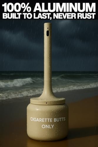 Cigarette Butt Disposal Outdoor, All-Aluminum 5-Gallon Receptacle, 40 in H x 11.8 in Dia, Beige – Rust-Proof, Weather-Resistant, Liner-Free, Oxygen-Restricting Top, Outdoor Ashtray