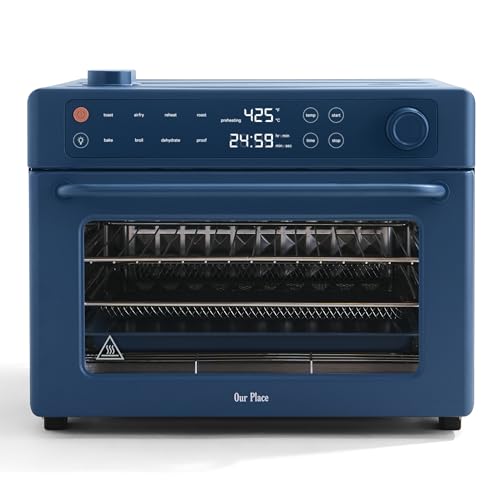 Image of Our Place Wonder Oven Pro | 8-in-1 Digital Air Fryer & Countertop Oven with Basket, Rack, Pan & Tray | 3-Rack, 32 QT - Air Fry, Toast, Roast, Bake, Reheat, Broil, Proof & Dehydrate | Blue Salt