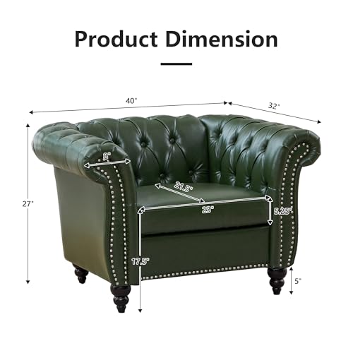 Image of QHITTY Accent Chair, Chesterfield Chair Modern Leather Upholstered Chair with Tufted Back for Living Room Furniture (Green)