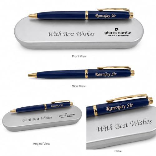 Image of SAVRI Customized Pen with Name Engraved & Message on Box | Personalized Blue Ball Pen Gift for Men & Women | Customised Pen Gift for Teachers Day Birthday Farewell Retirement | Metal Name Pen Gift Set